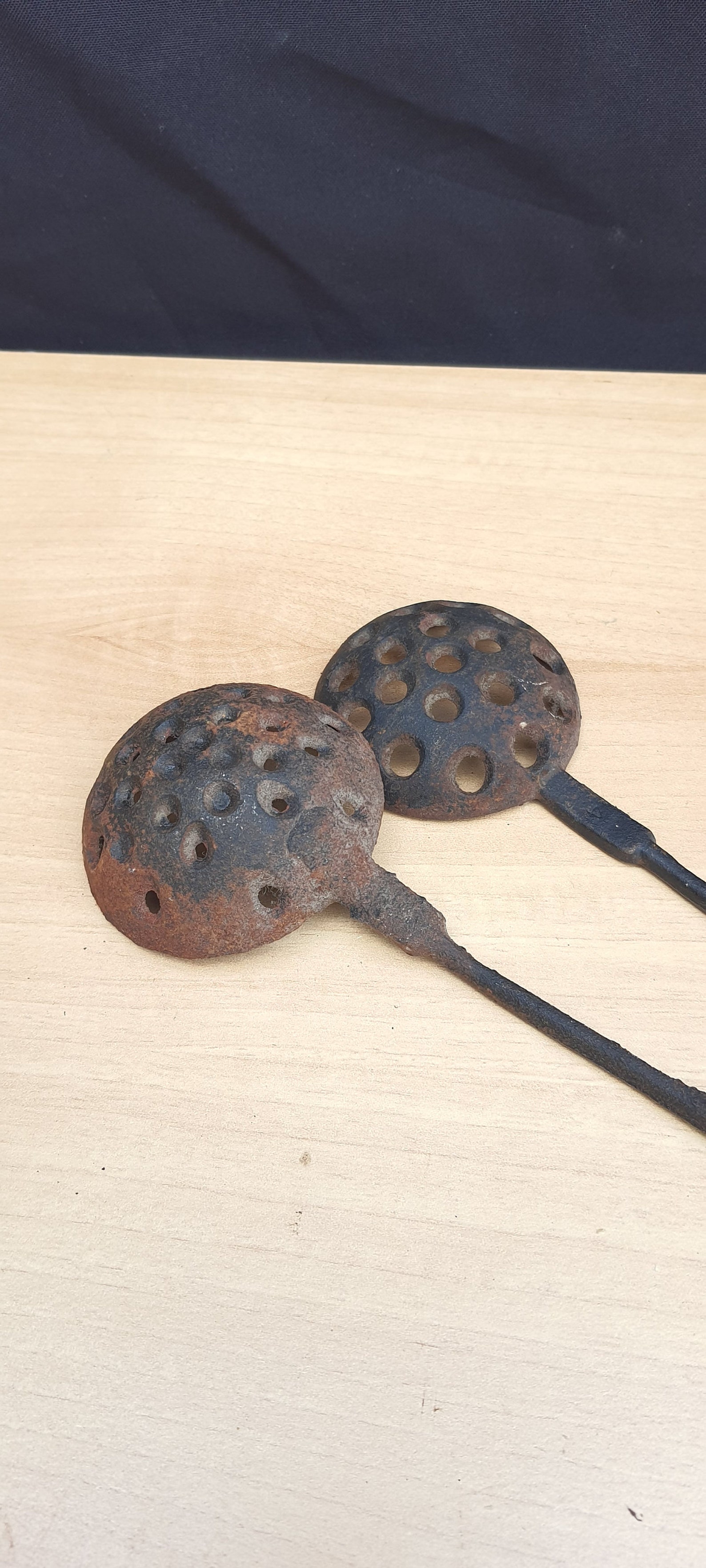 2 Antique Large Cast Iron Spoons, 10.5