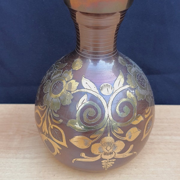 Solid Brass Vase Etched Floral, Hand Painted Gold Color Flowers Vase, Vintage Indian Brass Vase, home decor, decorative Vase, Kitchenware