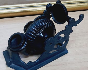 Antique Inkwell Victorian nautilus Cast Iron tilting inkwell, unique vintage black snail inkwell, office decorative 5.5&quot; x 3.25&quot; 1800’s