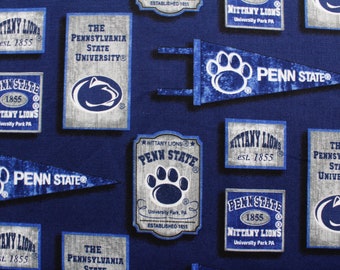 1/2 yard Penn State University Fabric Nittany Lions 100% cotton / Ships same day or next business day 18" x 42"
