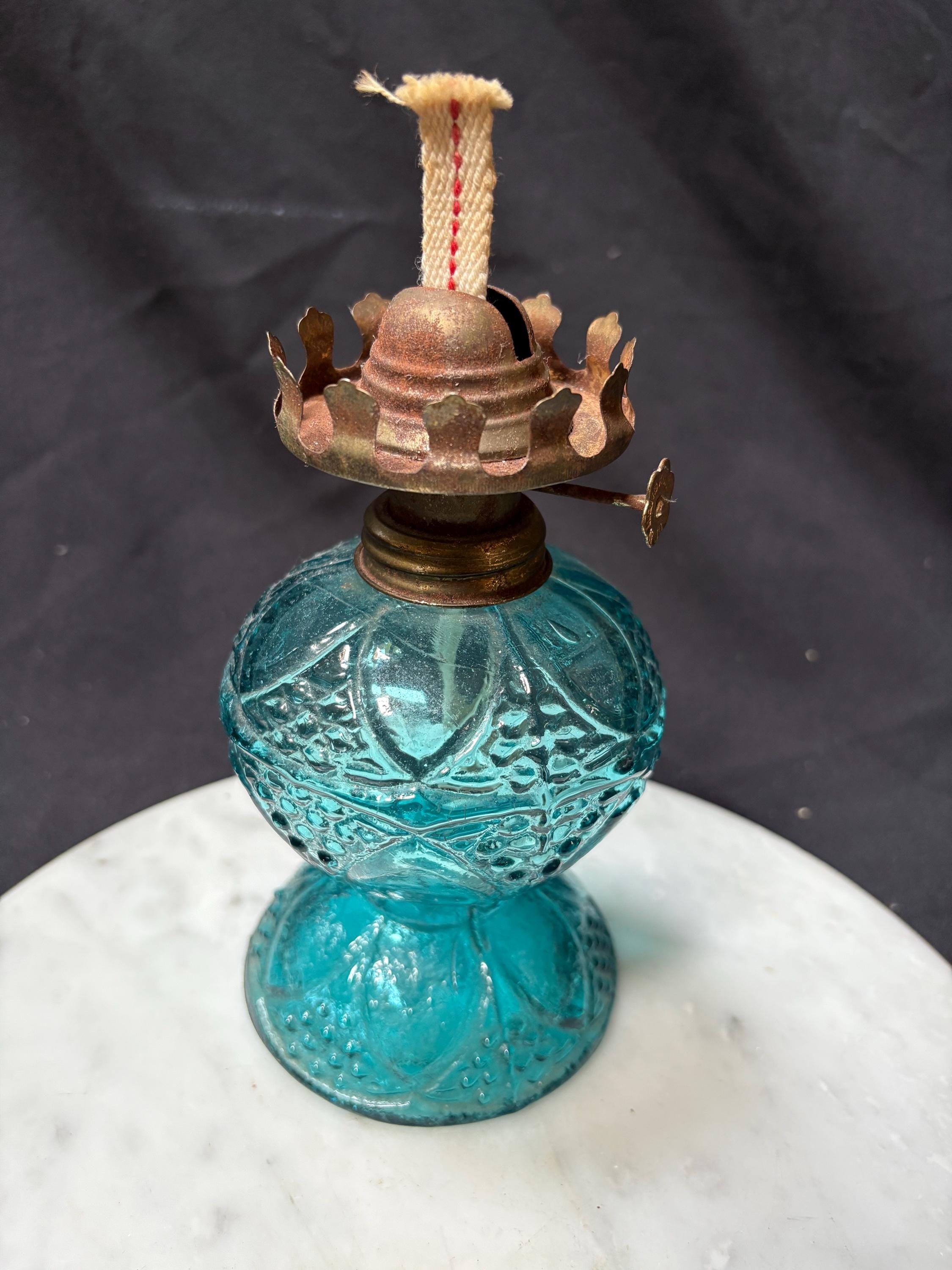 Vintage Blue Glass Oil Lamp, Kerosene Oil Lamp, Lantern, Hong Kong 7\, image size:2250x3000
