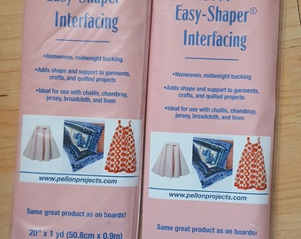 2 packs Pellon # ES114 Easy- Shaper Interfacing 20" x 1 Yard Add Support To Garments, Fusible, White Fusing, Nonwoven midweight backing