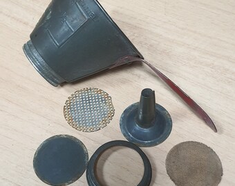 Antique Nesco Tin Funnel Strainer Red Handle, 5 in 1 Fruit Jar Filler, Dipper Measure 1 Pint 4.5"x3.5", kitchen Tools, antique tools