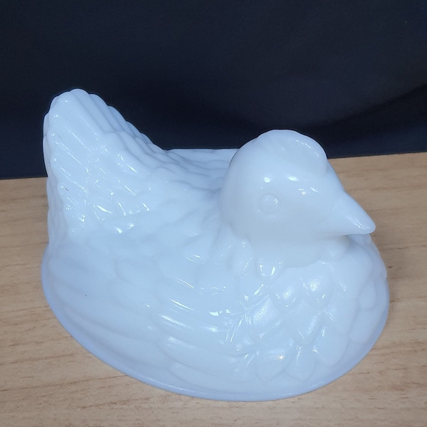 Vintage Milk Glass Hen on Nest Lid, White Chicken Candy Dish lid, Kitchenware, 5" x 4"