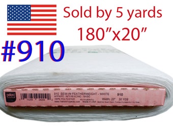 5 yards Pellon 910 White Sew-In Featherweight Interfacing / Sold By The Yard 180" x 20" USA / Ship same or next day