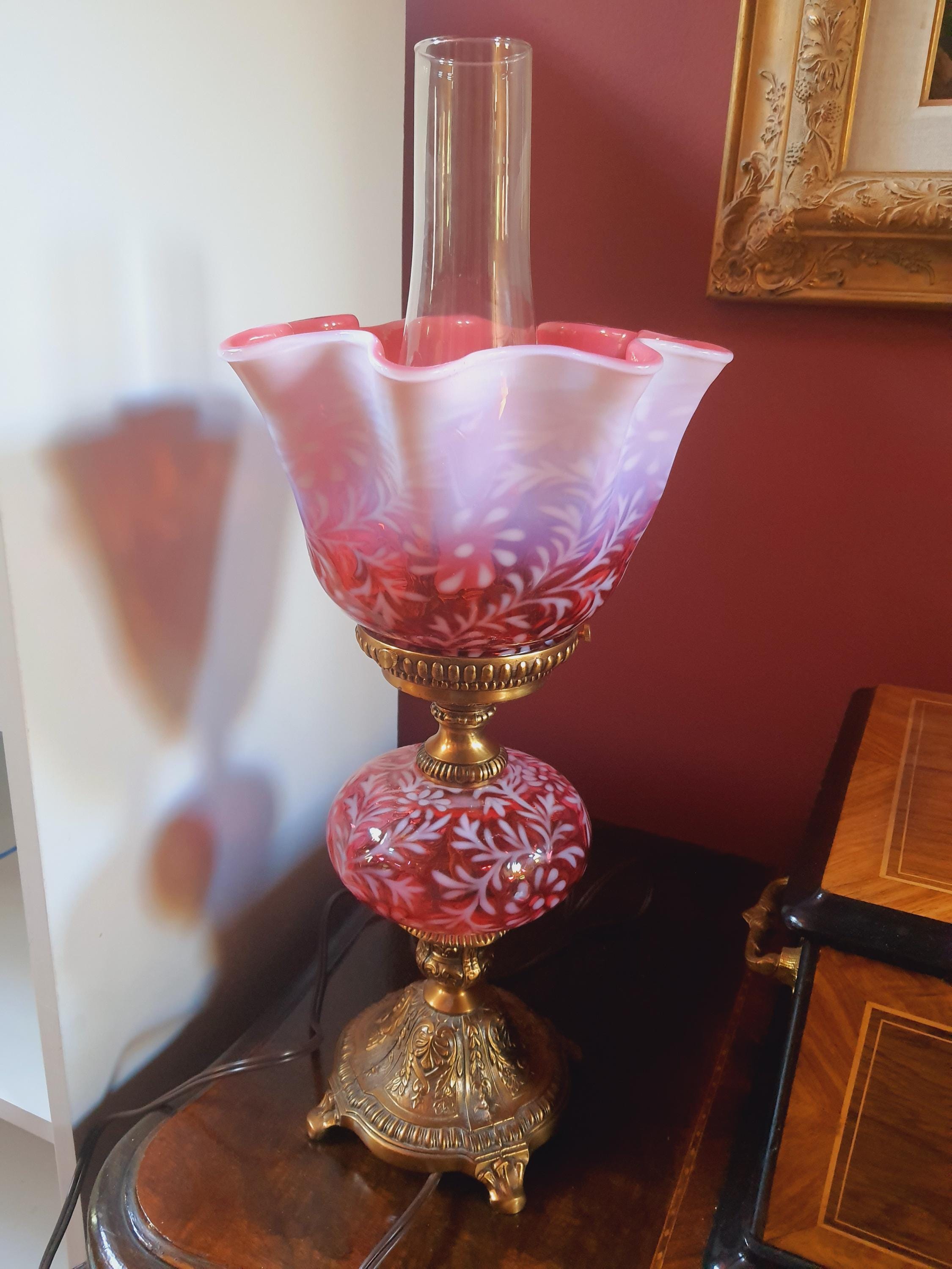 フェントン　クランベリーオパルセント　ホブネイル　フリルエッジ　刻印アリ Fenton Fairy Lamp Opalescent - Etsy