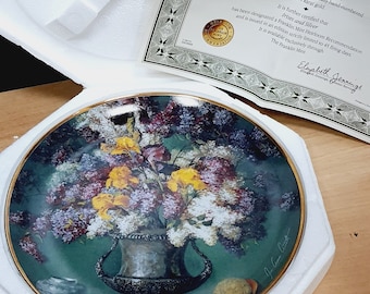 Vintage Franklin Mint Plate "Irises and Silver" Collectors Plate 1991, 24k Gold  Fine Porcelain Plate, Decorative Plate 8"