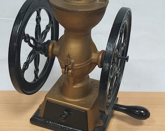 Antique Landers Frary & Clark #20 Cast Iron Coffee Grinder Mill, 2 Wheel Coffee Grinder, Double Wheels Coffee Mill, Black and Gold Color