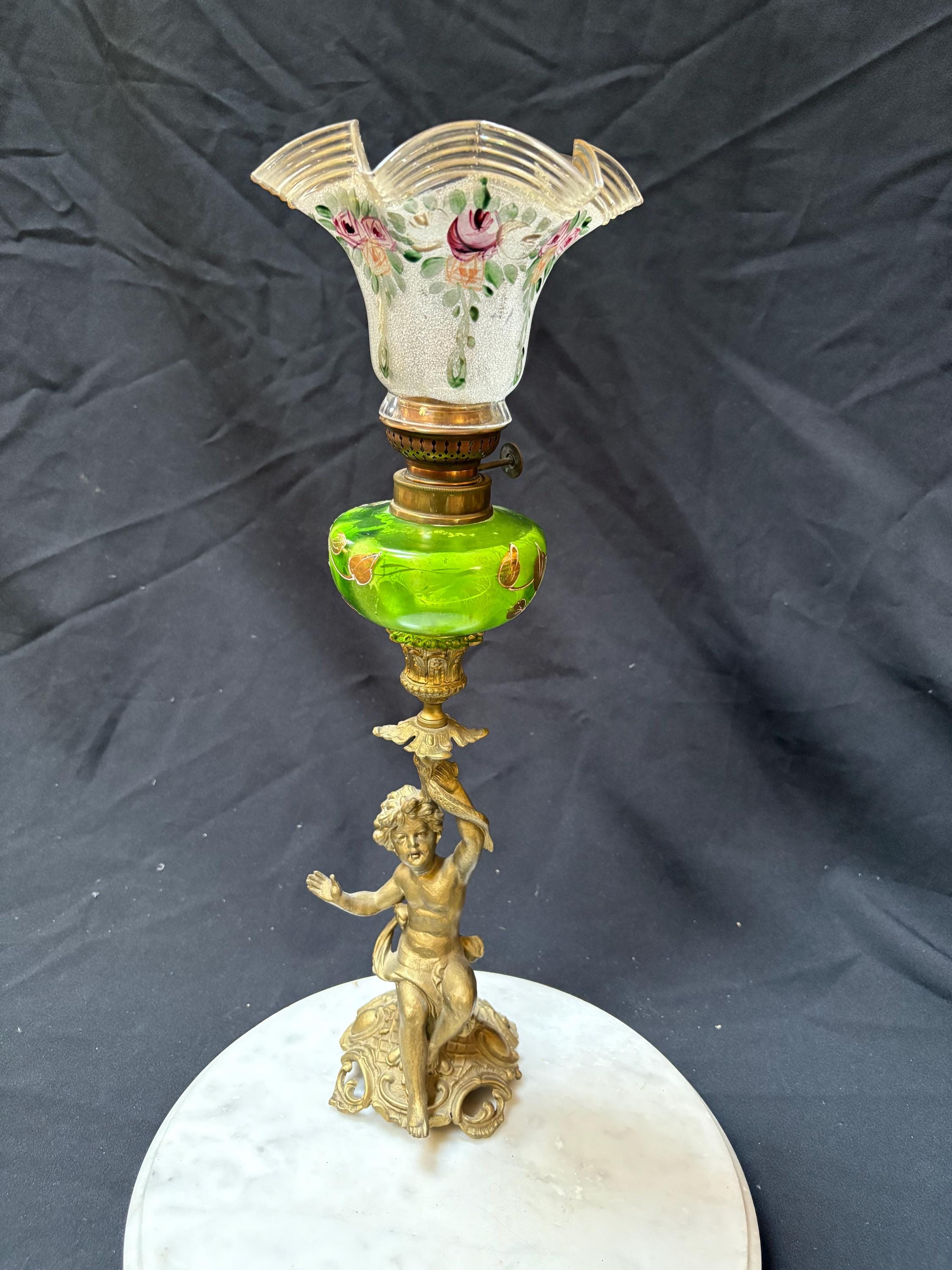 Victorian Figural Cherub Peg Lamp, Hugo Schneider (HS) Antique