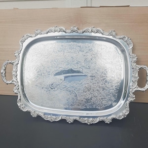 EPCA Old English Serving Tray Silver Plate Ornate rectangular display tray/ tea set display Tray Platter 5041 Heavy duty 23.75"
