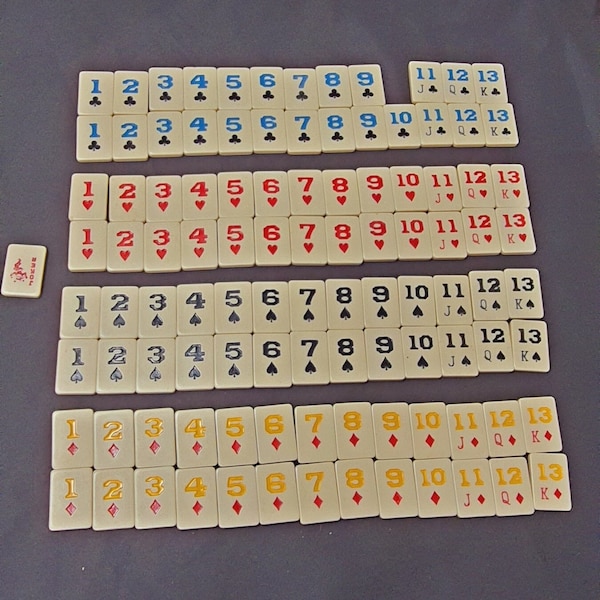 104 Rummikub Rummy Tile Game , Engraved Tile Set, Play cards Tile Set, Game For Kids, Vintage Rummy Tile Game,