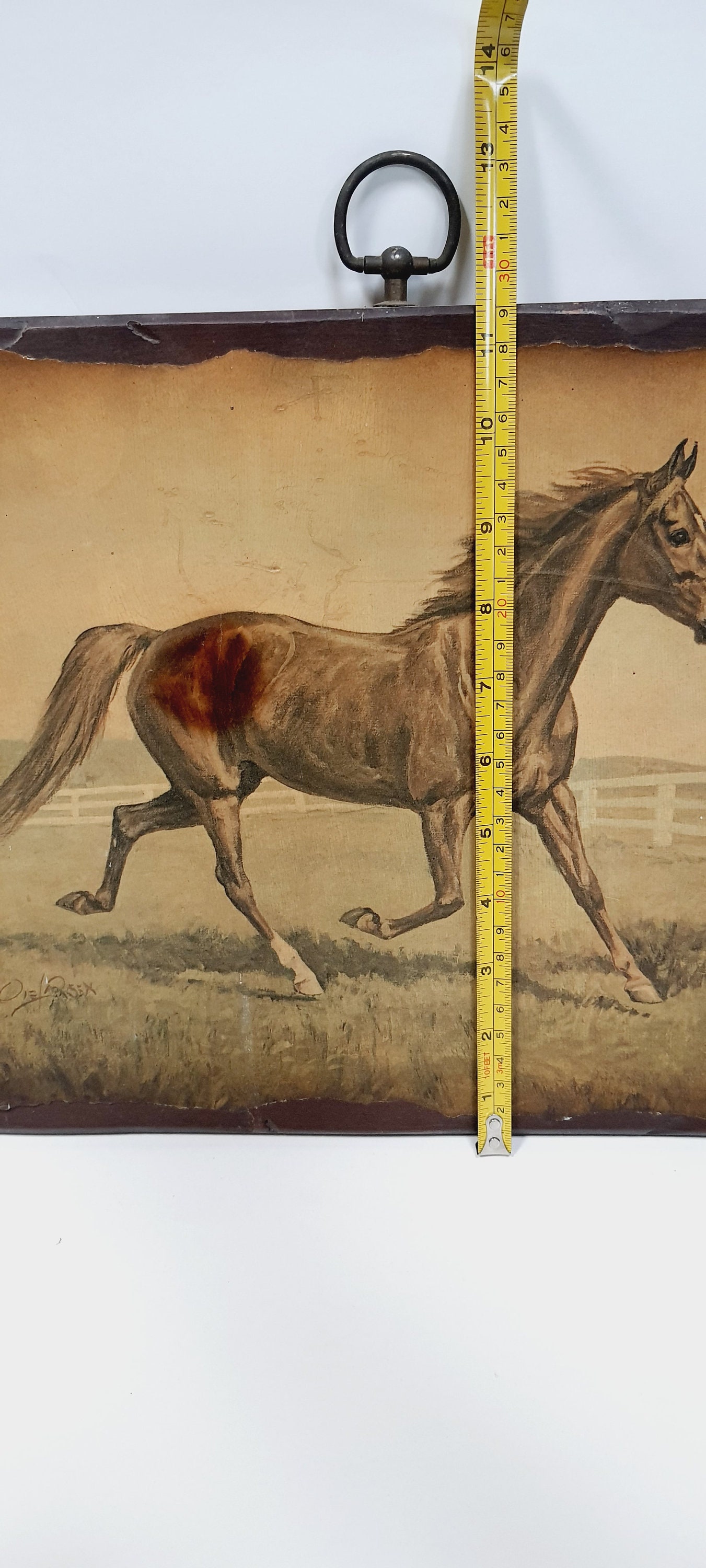 Vintage Retro Art Print of Horse on Canvas Plaque on Solid Wood
