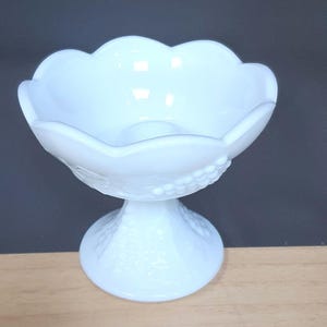 4" Indiana Colony Milk Glass Opaque White Harvest Grape Candlestick Candle Holder, Vintage Milk Glass, Pedestal Glass