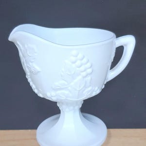 4" Indiana Colony Milk Glass Opaque White Harvest Grape Creamer, white glass creamer, collectable glass, Very good condition