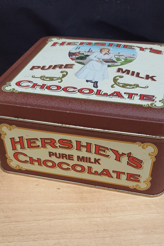 Vintage Hershey's Pure Milk Chocolate Tin Can Container, Purple