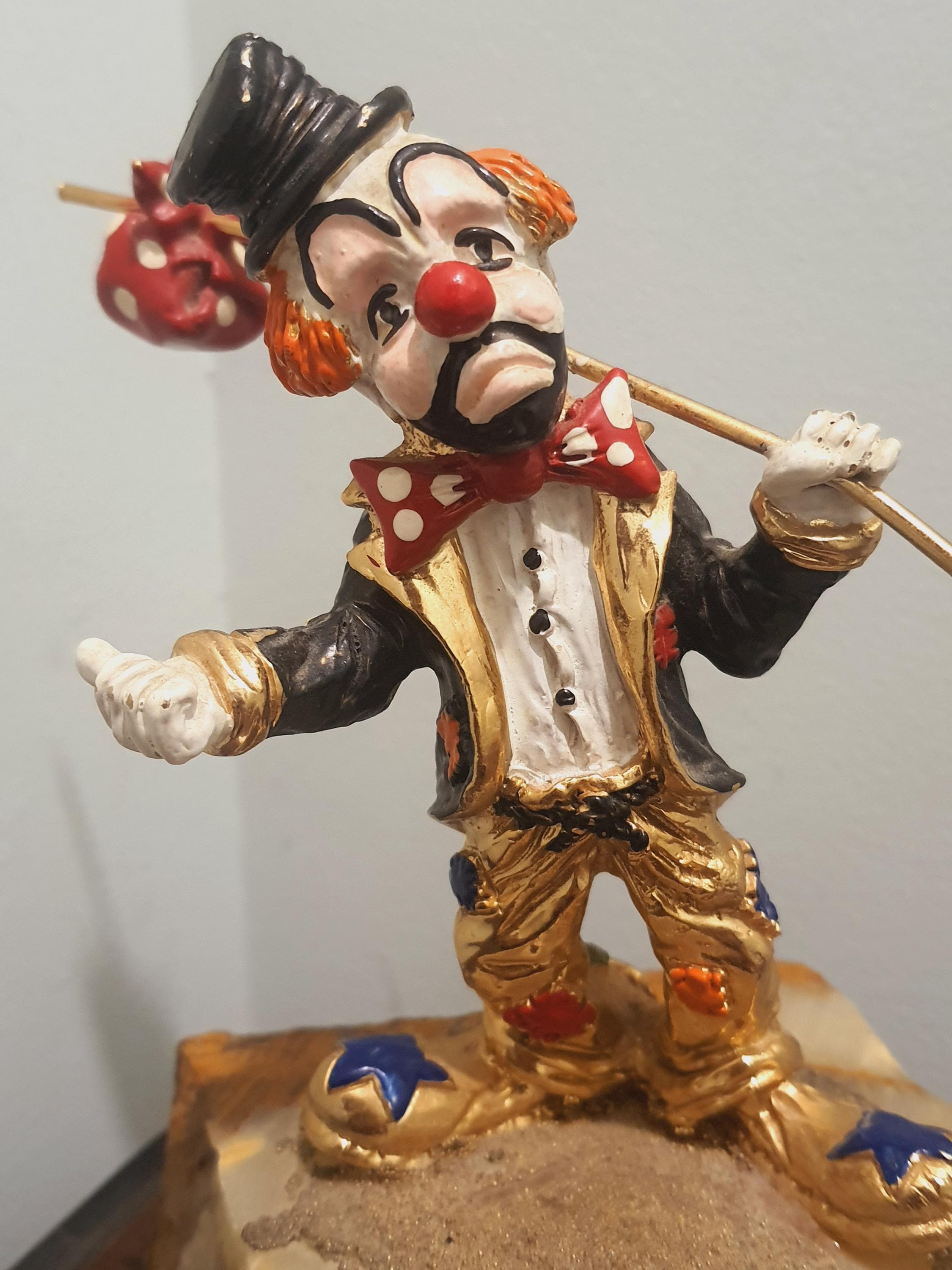 Vintage Ron Lee Clown Metal Sculpture Figurine Onyx Base 