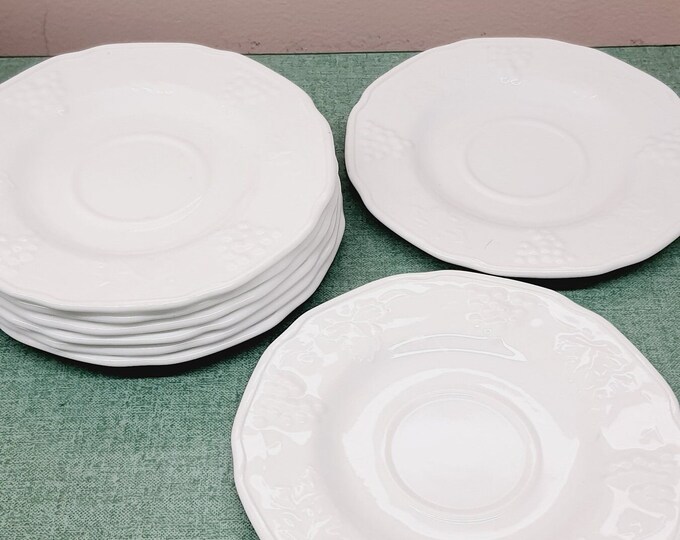 8 Vintage Milk Glass Saucers, Grapes and Leaves harvest Pattern, Indiana Glass Etsy