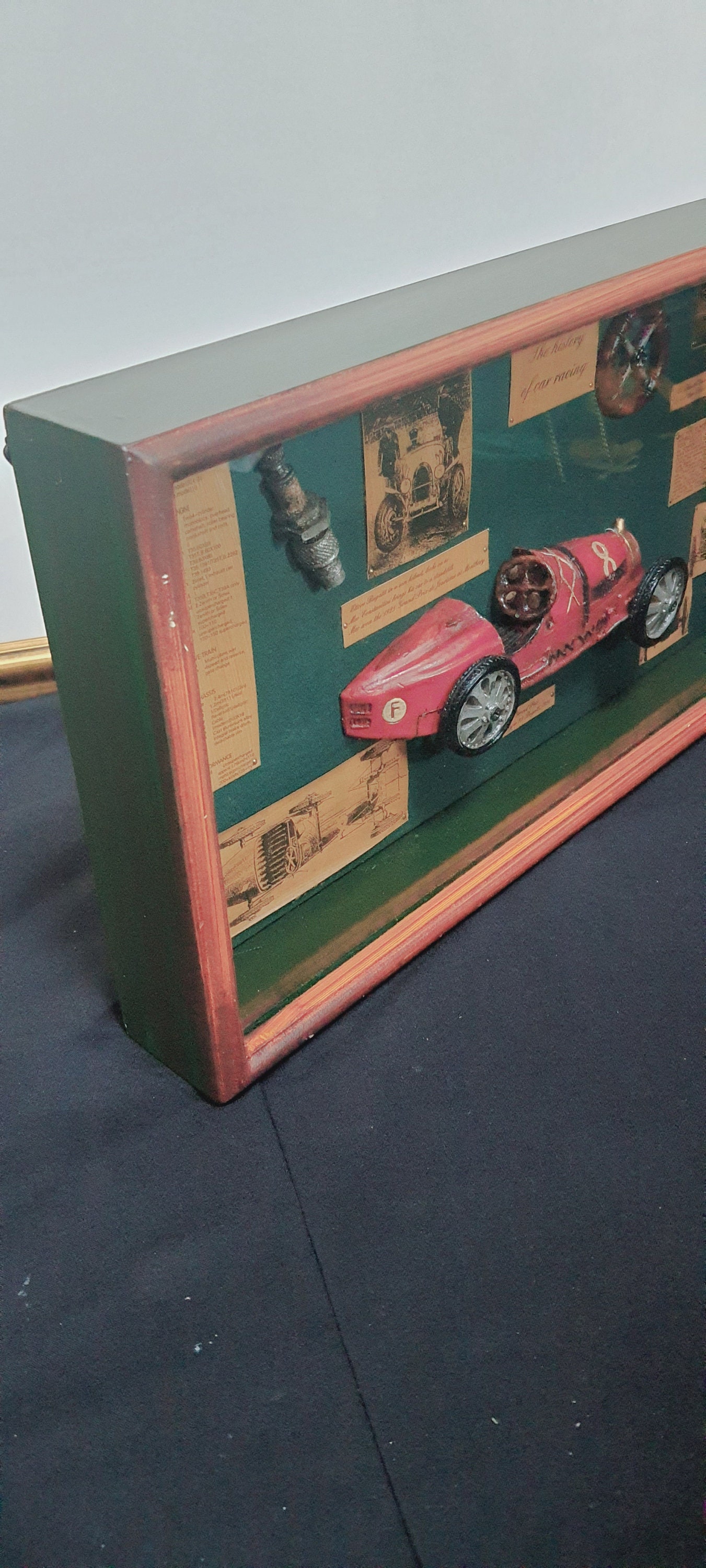 Wooden Shadow Box Display Case Red Race Car, Car Racing Fan Gift