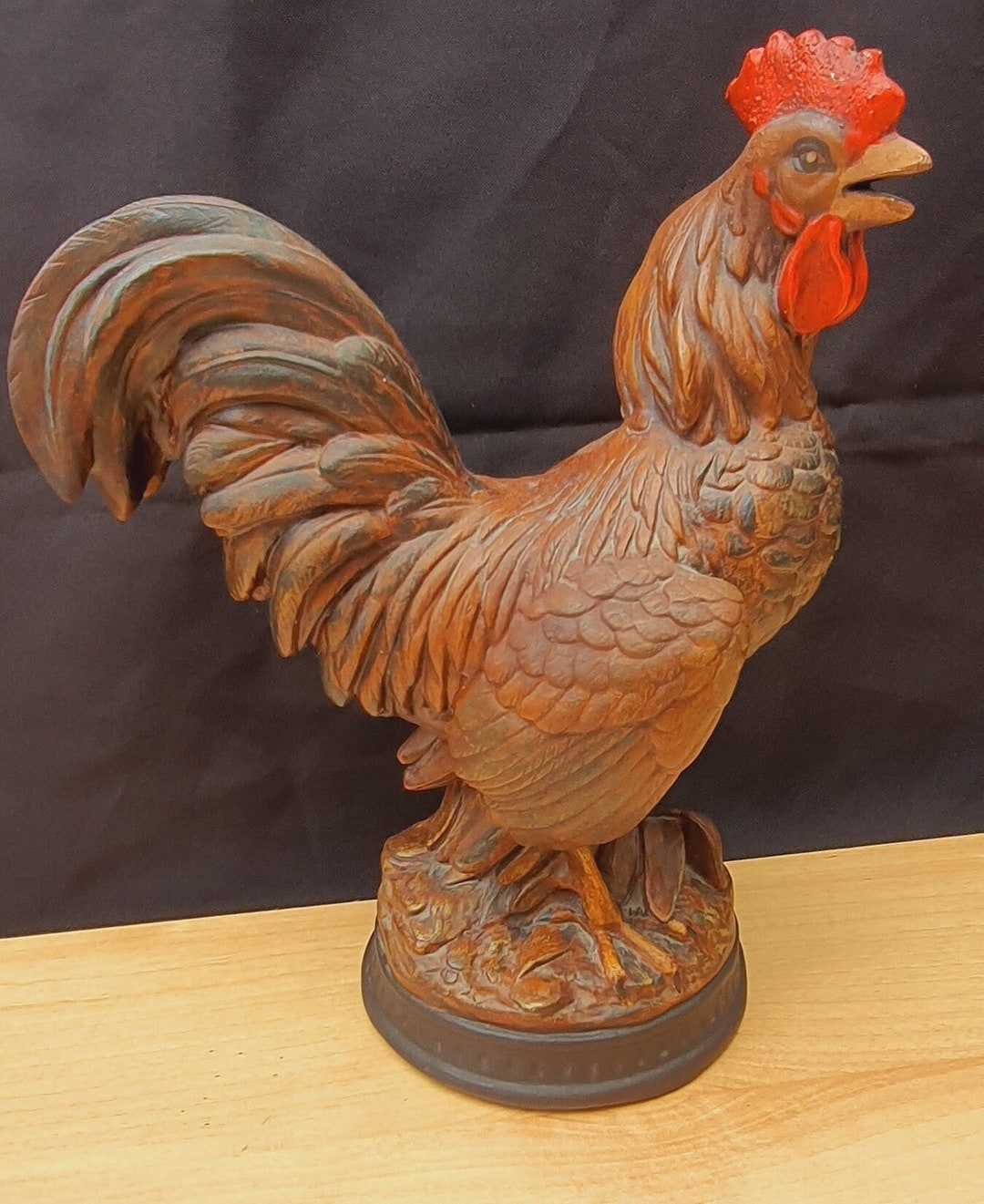 11 Vintage Ceramic Rooster Figurine, Rooster Sculpture, Hand Painted