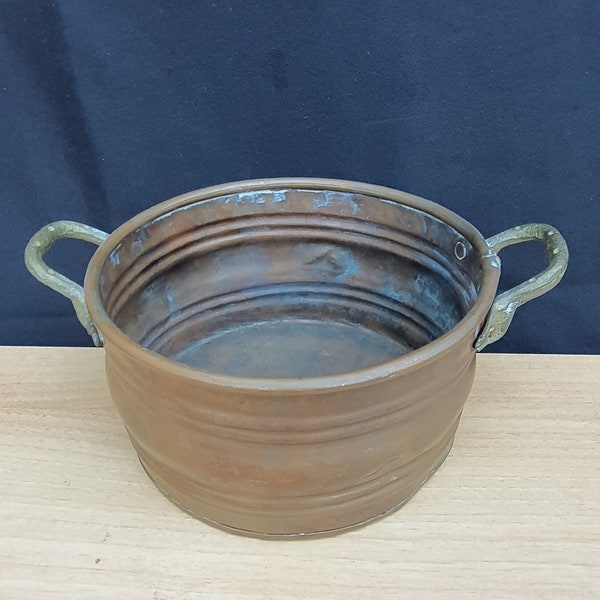 Antique copper planter pot with handles, indoor planter pot, home decor, Hand Hammered Copper Pot, Dovetailed Seam, bucket, decorative pot