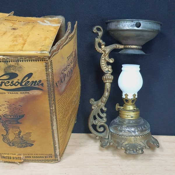 Antique Victorian Vapo Cresoline Oil Lamp Cure-All Medical Device Miniature, Vapo Cresolene Kerosene oil lamp Vaporizer oil lamp brass stand