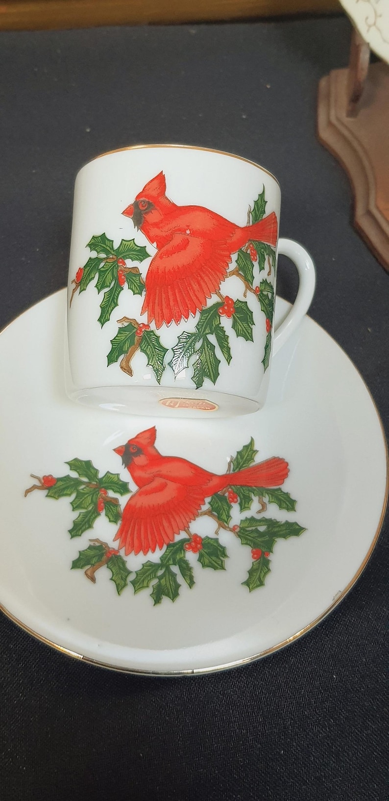 MINI Tea Cup Sets, Wood Display Stand,vintage Lefton Christmas Holly ...