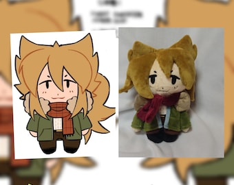 Plush toy from drawing. Chibi plushie. Collection doll.