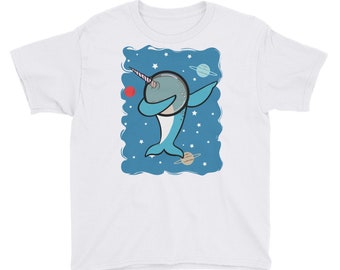Funny whale Dabbing narwhal Space Youth Short Sleeve T-Shirt