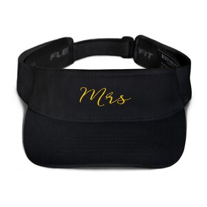 May include: Black visor with a gold embroidered "Mrs." on the front.