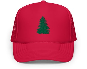 Cappello da camionista in schiuma verde Evergreen rosso