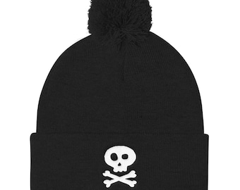 Jolly Roger Captain Blackbeard Skull & Bones Pom Pom Knit Cap winter beanie
