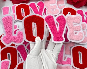 3D Patch Chenille Love Patch New Arrival 10\u201d Large PinkRed Love Patch Chenille Patch Embroidered Sew On Patch DIY Valentine/'s Day
