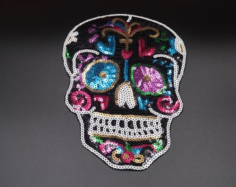 Large Skull patch Iron on Fashion Skull patch Sequin patch