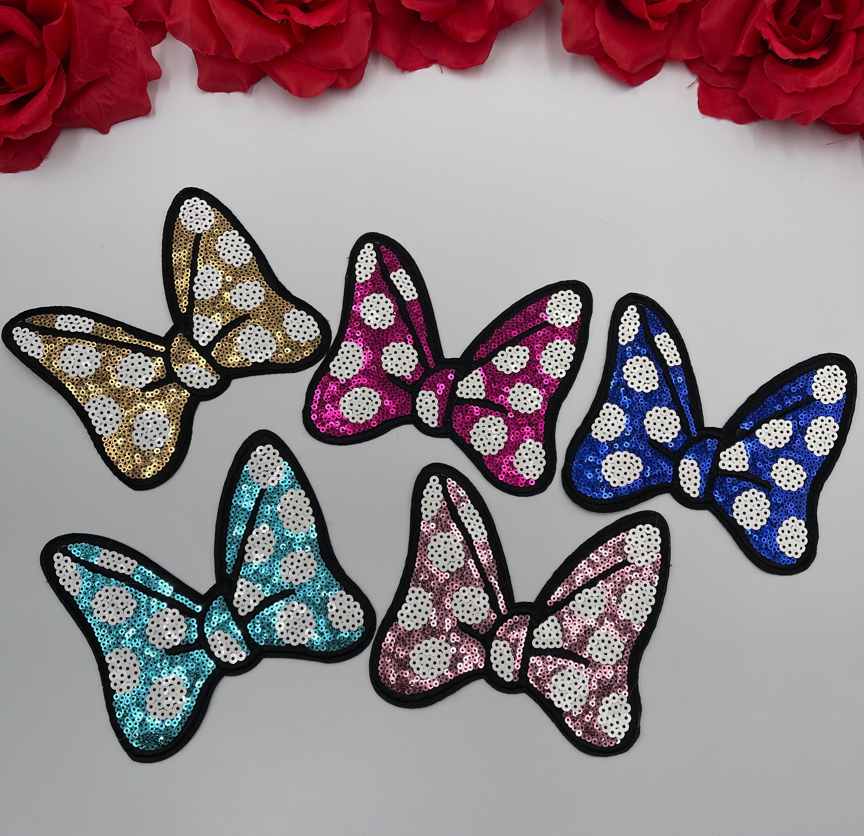 5 Large Sequin Bow Patch Bow Patch Embroidered Appliqué Iron Etsy