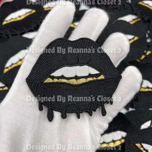 New Custom Patch 3 Hot Pink Lips Patch Lips With Gold Teeth Etsy