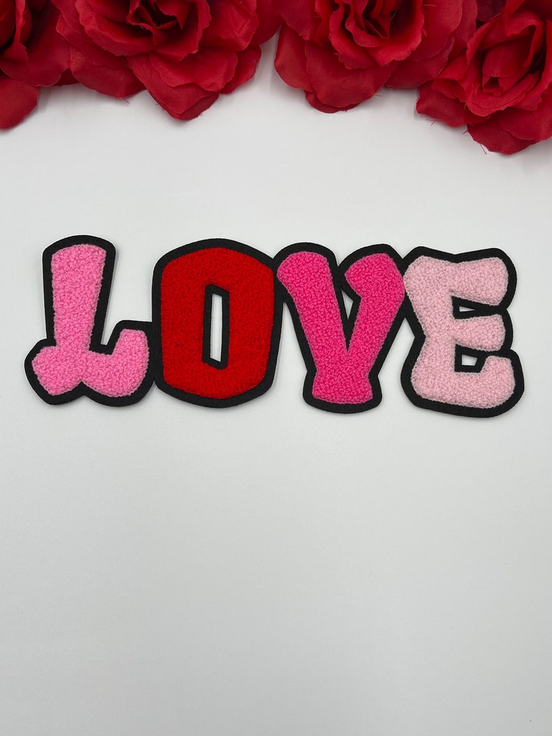 3D Patch Chenille Love Patch New Arrival 10\u201d Large PinkRed Love Patch Chenille Patch Embroidered Sew On Patch DIY Valentine/'s Day