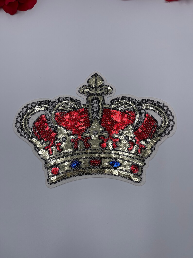 11 Large Sequin Royal Queen Crown Patch Fleur de Lis Iron on Patch DIY Red Gold Red Crown Patch