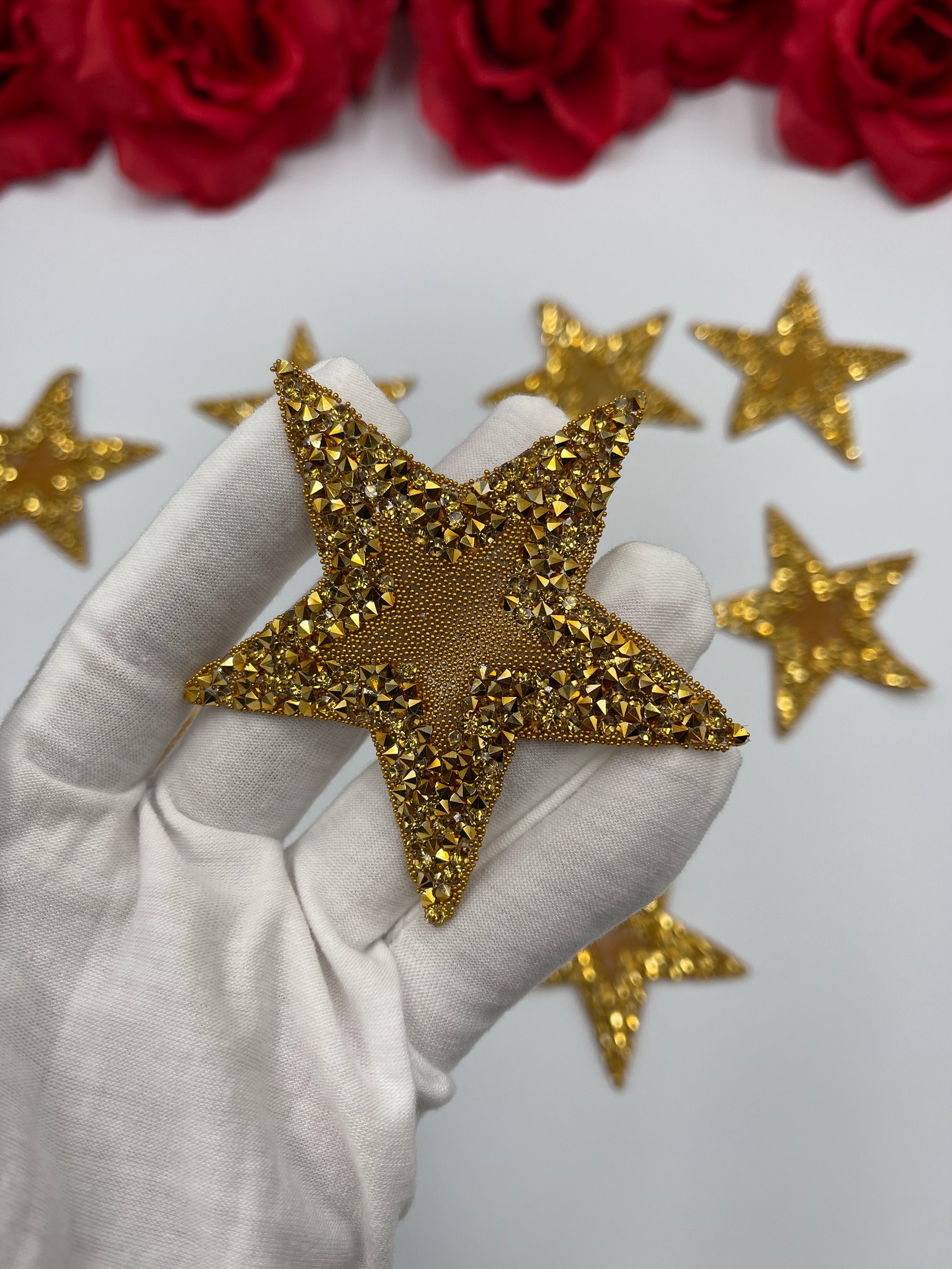 3pc/set 3 Iron on Gold Star Patch Hotfix Rhinestones Star Etsy