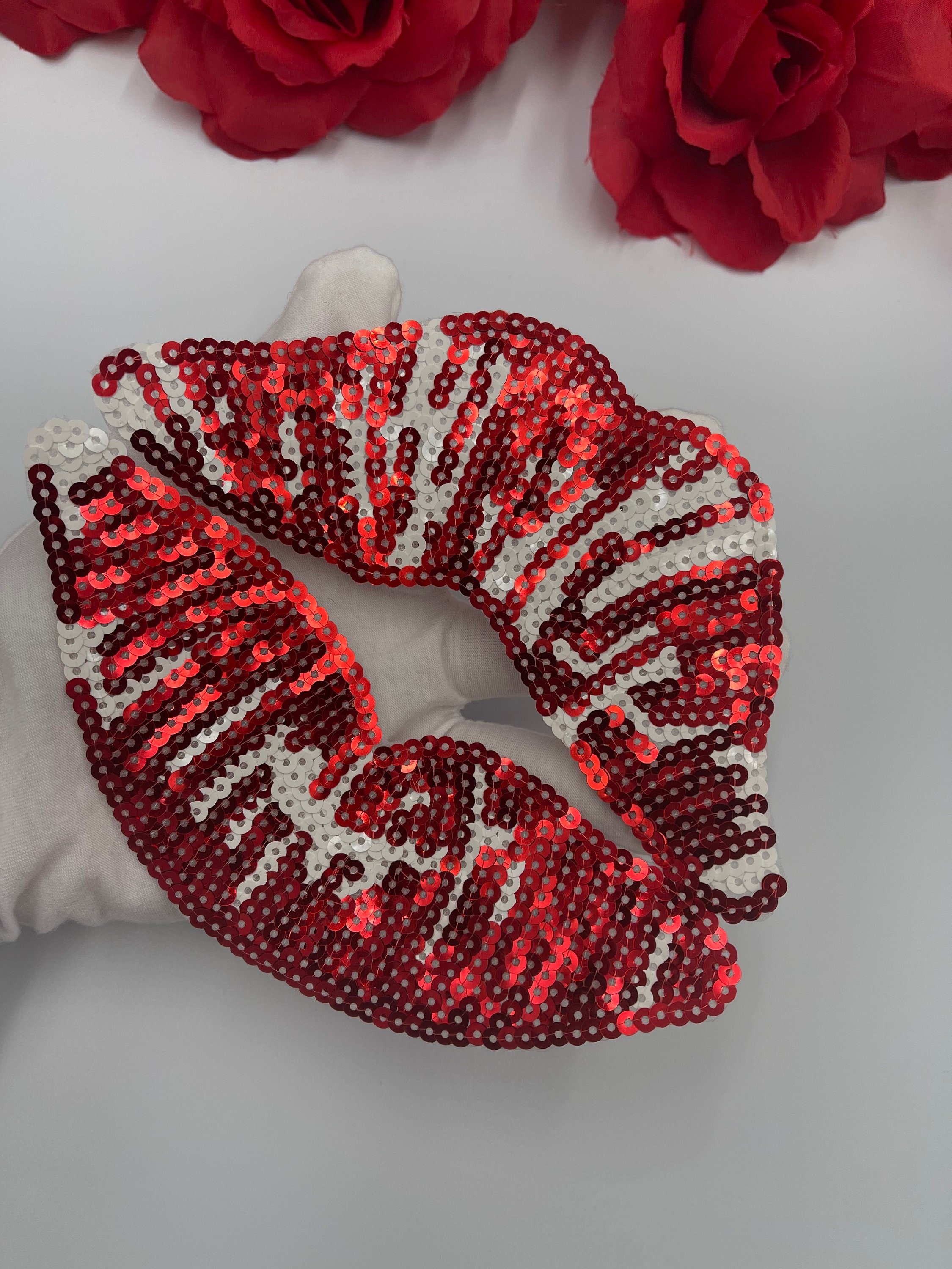 7 Large Red Sequin Lips Patch Sequin Patch Jacket Patch Etsy