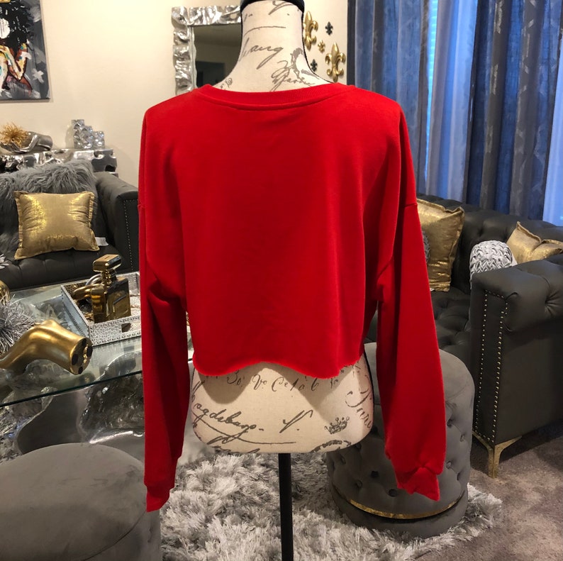 Lightweight Cropped Sweatshirt Custom By Reanna Sz Large Reworked Custom Red Chenille Bear Cropped Sweatshirt Chenille Love Bear Patched