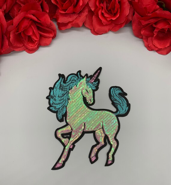 Unicorn Logo Patch Embroidered Iron on Fashion DIY 2pc Sequin Unicorn Patch