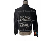 Reworked Custom Faith over Fear Patched Jacket, Distressed Denim Jacket, Faith Over Fear Jacket, Custom By Reanna Sz Medium