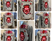 Reworked Custom Chenille Love Bear Patched Jacket, Distressed Denim Jacket, Custom By Reanna Sz XL