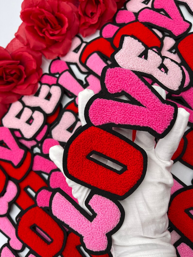 3D Patch Chenille Love Patch New Arrival 10\u201d Large PinkRed Love Patch Chenille Patch Embroidered Sew On Patch DIY Valentine/'s Day