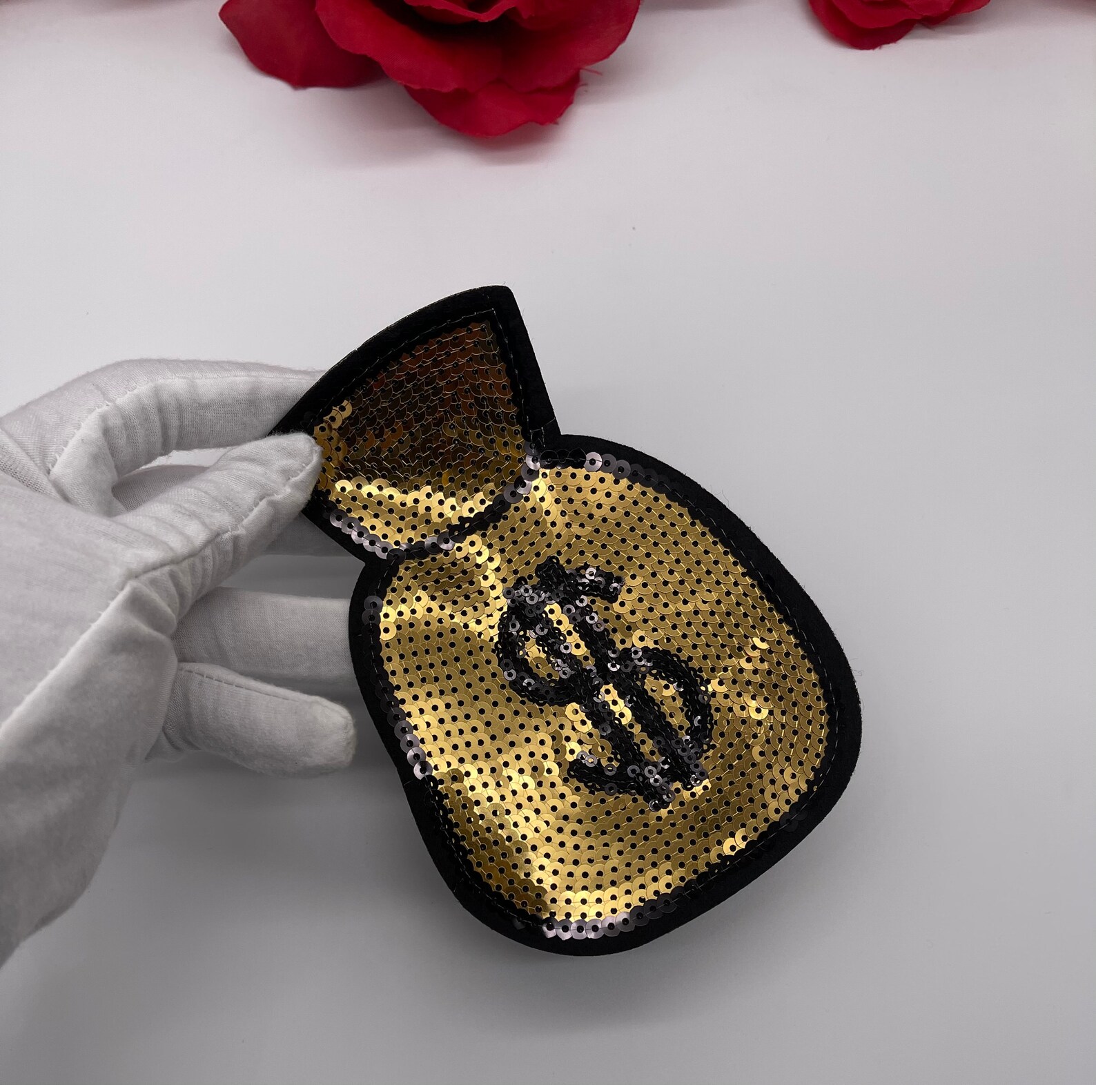 Money Bag Patch 6 Gold Sequin Money Bag Patch Iron on Money Etsy