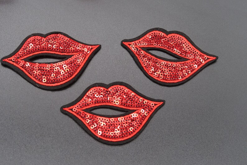 3pc/set 3 1/4 Small Red Sequin Lips Patch Red Lips Patches Etsy