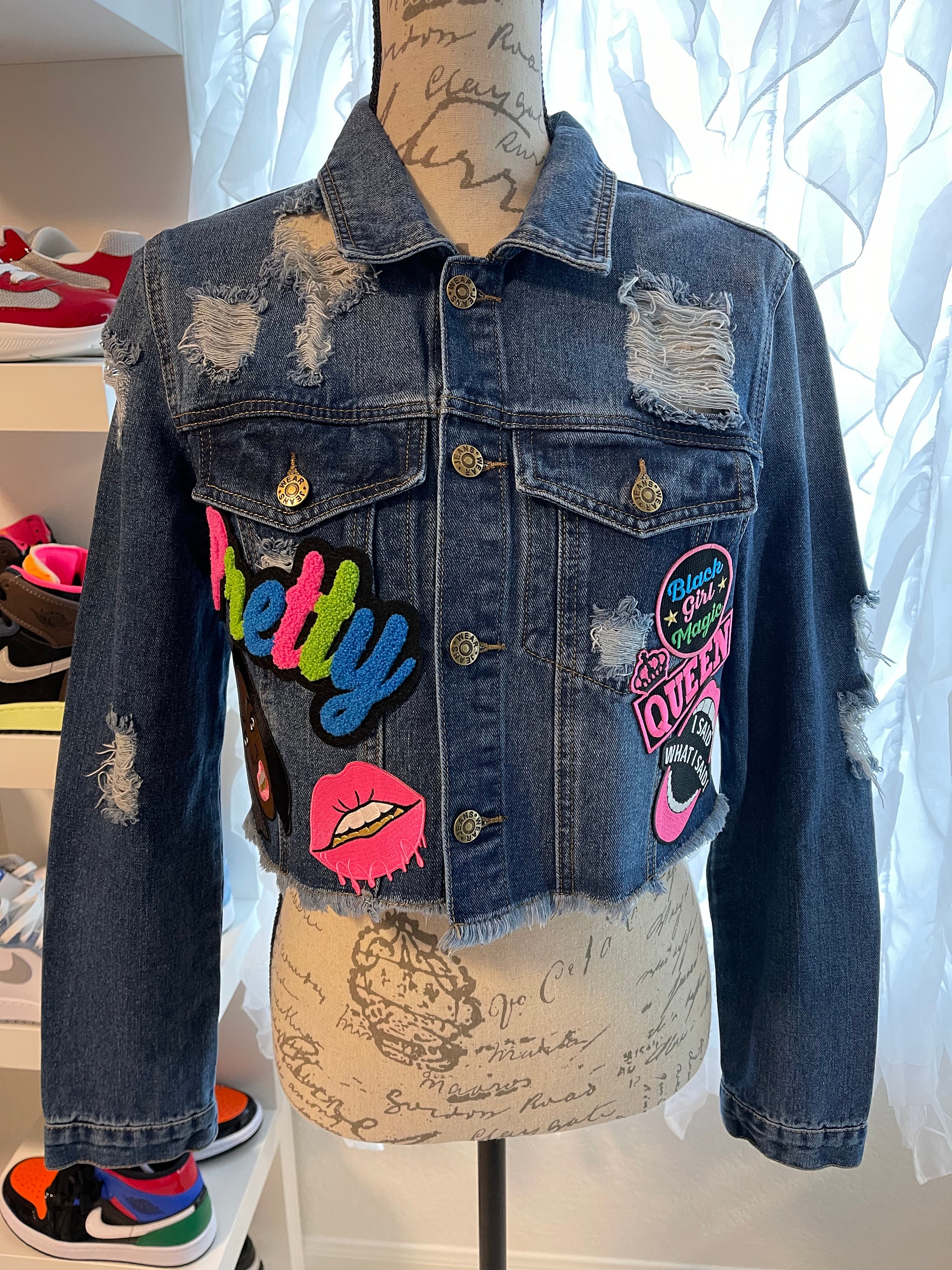 Reworked Custom Distressed Cropped Black Girl Magic Jacket | Etsy