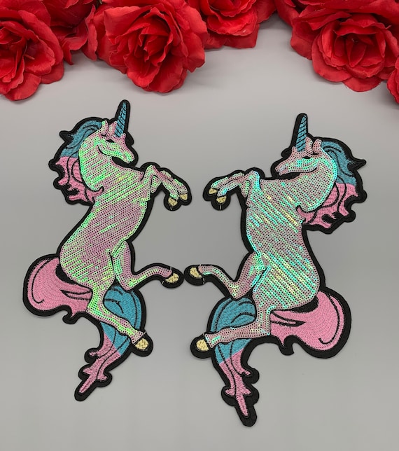 Large Sequin Colorful Unicorn Embroidered Iron on Fashion Patch DIY Shirt Jacket