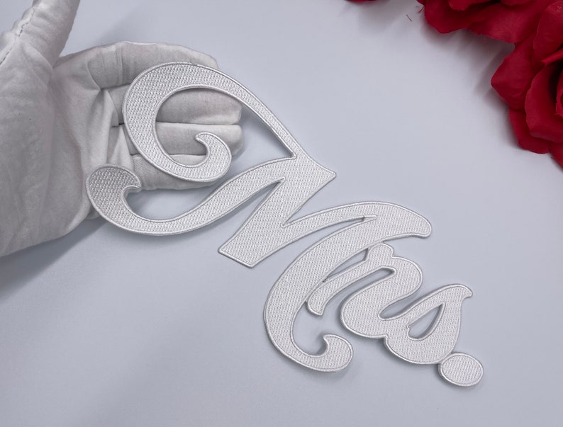 Bride Patch Embroidered Iron On Patch DIY Jacket Wifey Patch 10\u201d Large White MRS Wife Patch Patch