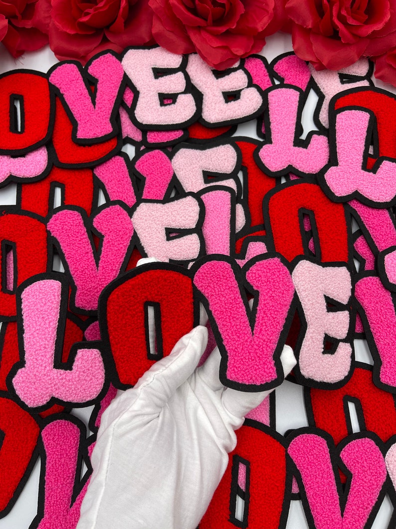 3D Patch Chenille Love Patch New Arrival 10\u201d Large PinkRed Love Patch Chenille Patch Embroidered Sew On Patch DIY Valentine/'s Day